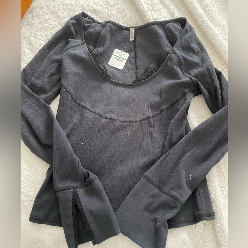 NWT Free People long sleeve black top
